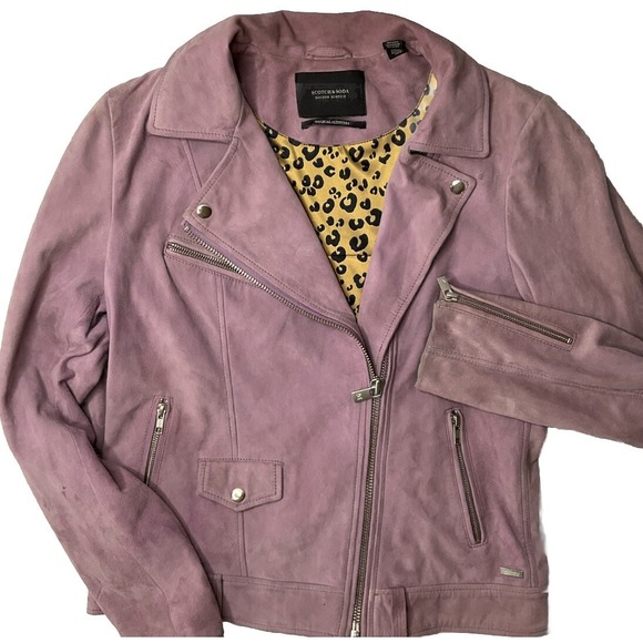 Scotch & Soda Jackets & Blazers - Scotch & Soda Maison Scotch Biker Jacket Goat‎ Leather Suede Lilac Women Sz L